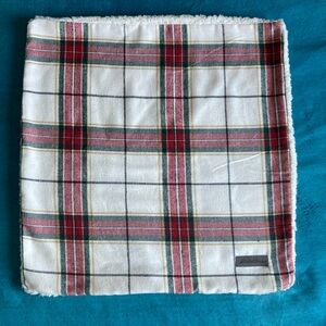 Eddie Bauer Red Green Cream Plaid Pillow Case with Sherpa. Square. EUC